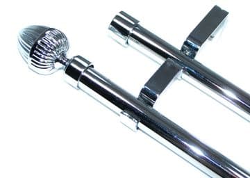 19/19mm Double Layer Chrome Eyelet Curtain Pole Acorn Finials