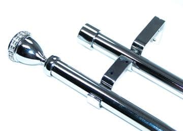 19/19mm Double Layer Chrome Eyelet Curtain Pole Diamante Trophy Finials