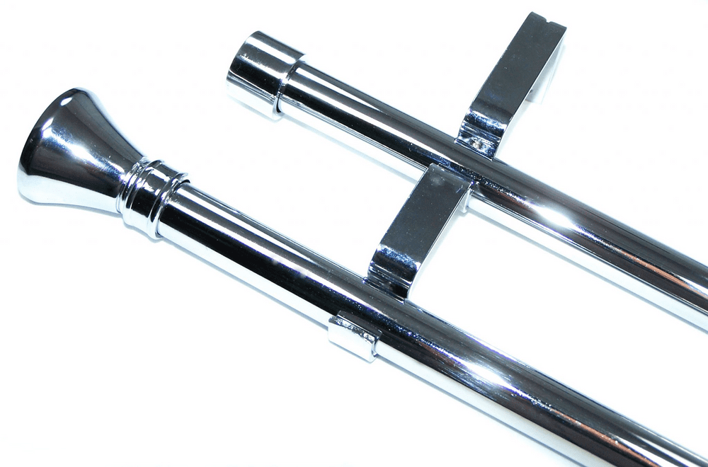 19/19mm Double Layer Chrome Eyelet Curtain Pole Hammerhead Finials