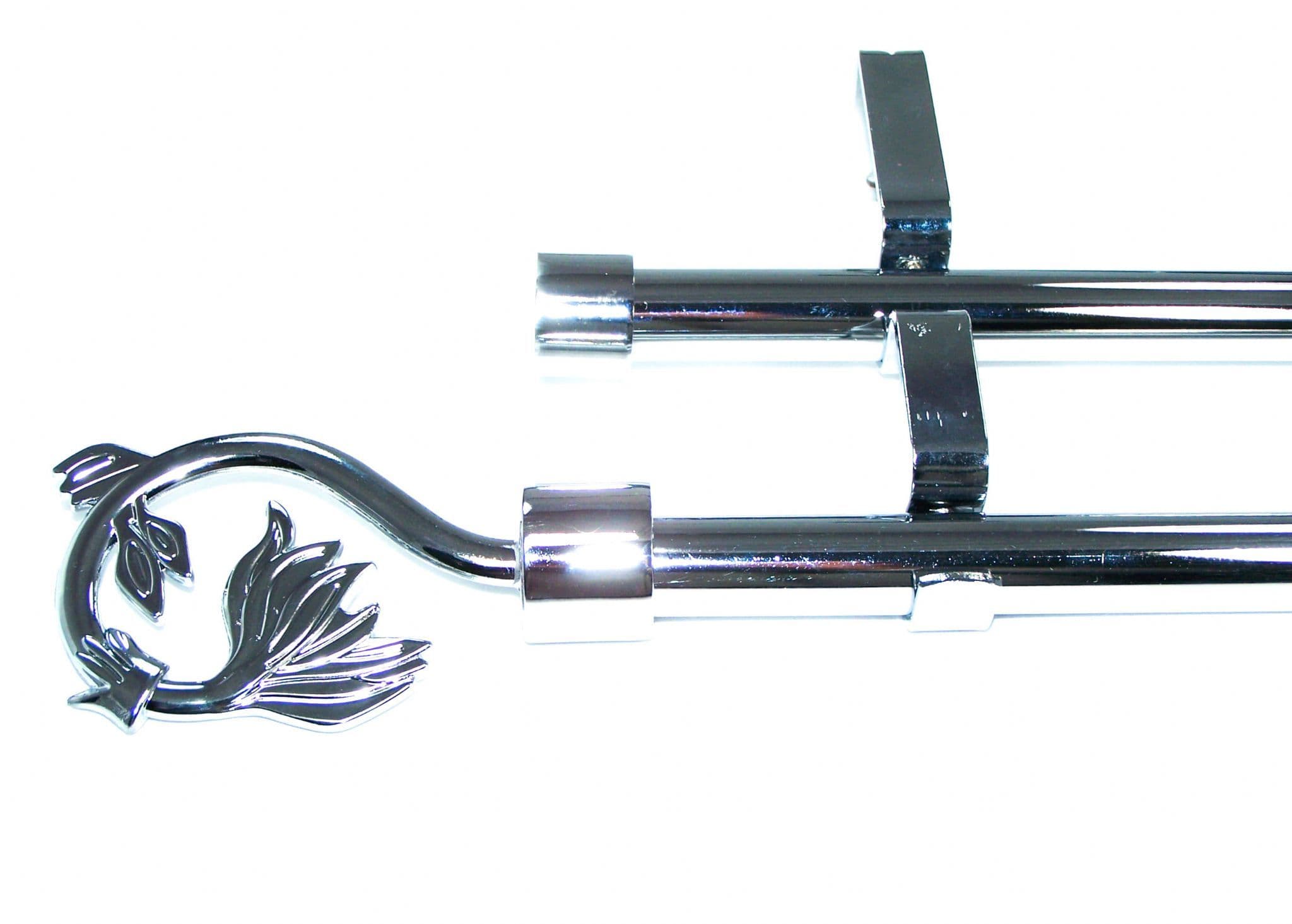 19/19mm Double Layer Chrome Eyelet Curtain Pole Twin Leaf Finials