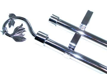 19/19mm Double Layer Chrome Eyelet Curtain Pole Twin Leaf Finials