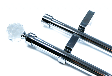 19/19mm Double Layer Chrome TabTop Eyelet Curtain Pole Crystal 1.2m 1.5m 2.4m 3m