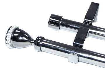 19/19mm Double Layer Graphite Black Eyelet Curtain Pole Diamante Trophy Finials