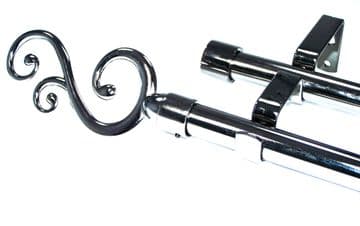 19/19mm Double Layer Graphite Black Eyelet Curtain Pole Swirl Finials