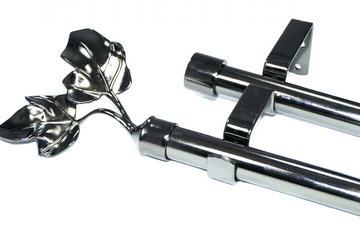 19/19mm Double Layer Graphite Black Eyelet Curtain Pole Twin Leaf Finials