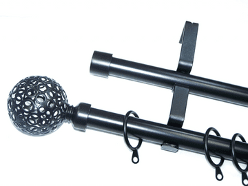 19/19mm Double Layer Matt Black Curtain Pole Circle Ball Finials