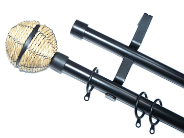 19/19mm Double Layer Matt Black Curtain Pole Rope Ball Finials