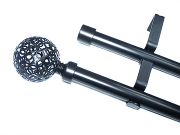 19/19mm Double Matt Black Extendable Eyelet Pole Circle Ball Finials 1.2m - 2.1m