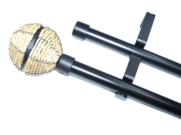 19/19mm Double Matt Black Extendable Eyelet Pole Rope Ball Finials 1.2m - 2.1m