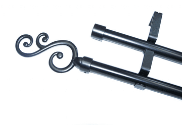 19/19mm Double Matt Black Extendable Eyelet Pole Swirl Finials 1.2m - 2.1m