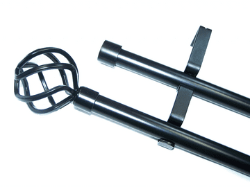 19/19mm Double Matt Black Extendable Eyelet Pole Twisted Cage Finials 1.2m - 2.1m