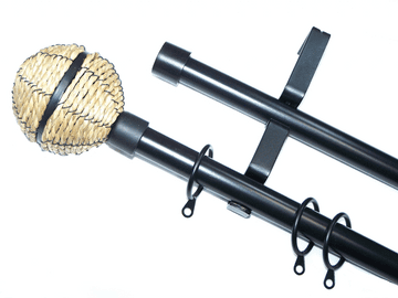 19/19mm Double Matt Black Extendable Pole Rope Ball Finials 1.2m - 2.1m