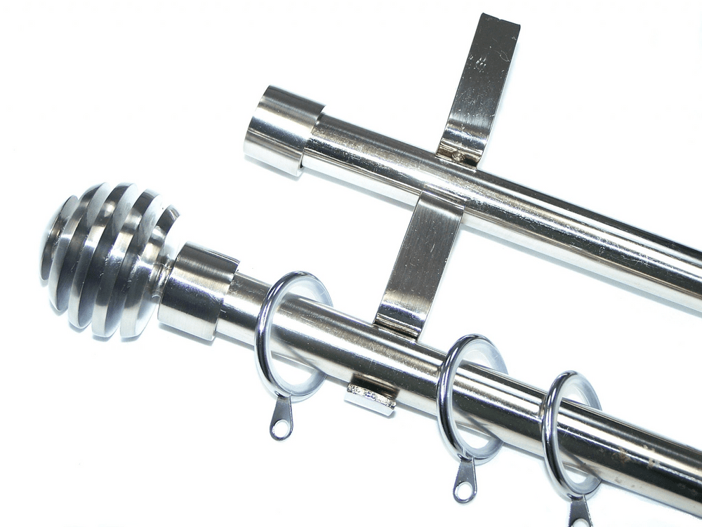 19/19mm Double Stainless Steel Curtain Pole Sliced Ball Finials Glider