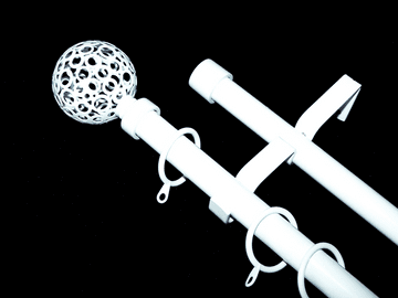 19/19mm Double White Extendable Curtain Pole with Circle Ball Finials 1.2m - 2.1m