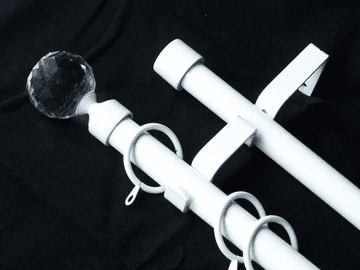 19/19mm Double White Extendable Curtain Pole with Crystal Ball Finials 1.2m - 2.1m