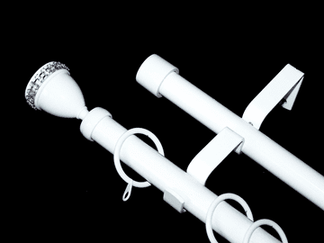 19/19mm Double White Extendable Curtain Pole with Diamante Trophy Finials 1.2m - 2.1m