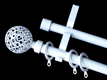 19/19mm  Double White Extendable Curtain Pole with Glider Rings Circle Ball Finials 1.2m - 2.1m
