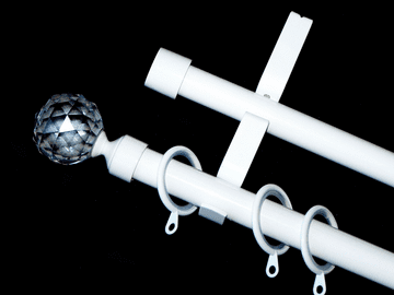 19/19mm  Double White Extendable Curtain Pole with Glider Rings Crystal Ball Finials 1.2m - 2.1m