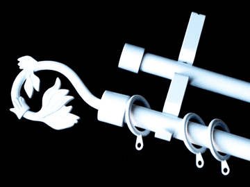 19/19mm Double White Extendable Curtain Pole with Glider Rings Swirl Leaf Finials 1.2m - 2.1m