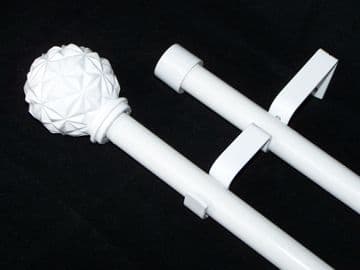 19/19mm Double White Extendable Eyelet Curtain Pole Abstract Ball Finials 1.2m - 2.1m