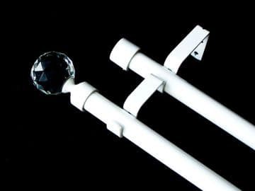 19/19mm Double White Extendable Eyelet Curtain Pole Crystal Ball Finials 1.2m - 2.1m