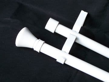 19/19mm Double White Extendable Eyelet Curtain Pole Hammerhead Finials 1.2m - 2.1m