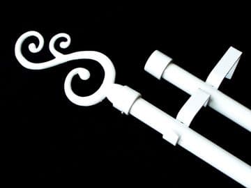 19/19mm Double White Extendable Eyelet Curtain Pole Swirl Finials 1.2m - 2.1m