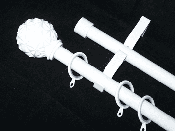 19/19mm  Double White Extendable Pole Glider Rings Abstract Ball Finials 1.2m - 2.1m