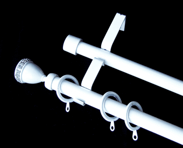19/19mm Double White Extendable Pole Glider Rings Diamante Trophy Finials 1.2m - 2.1m