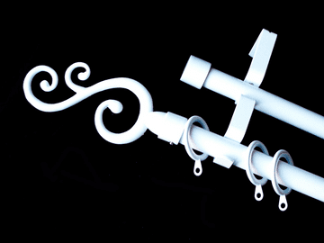 19/19mm Double White Extendable Pole Glider Rings Swirl Finials 1.2m - 2.1m