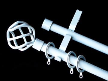 19/19mm Double White Extendable Pole Glider Rings Twisted Cage Finials 1.2m - 2.1m