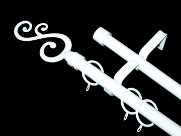 19/19mm Double White Extendable Pole Swirl Finials 1.2m - 2.1m