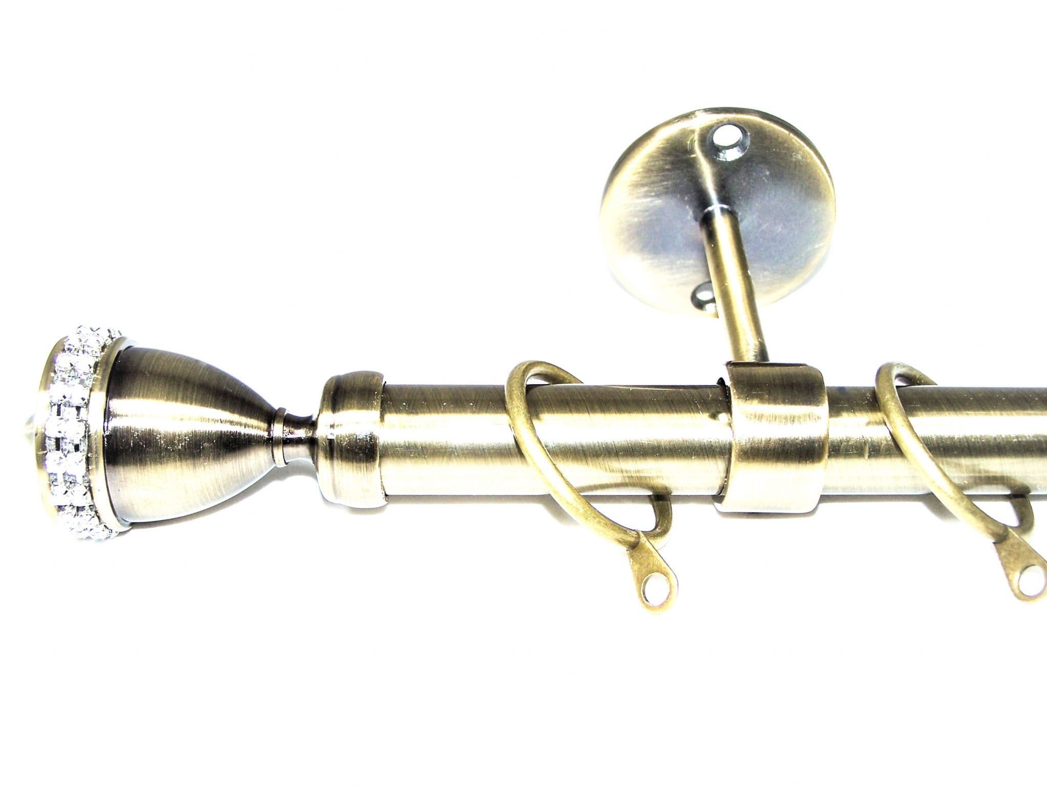 19mm Antique Brass Ceiling Curtain Pole Diamante Trophy Finials