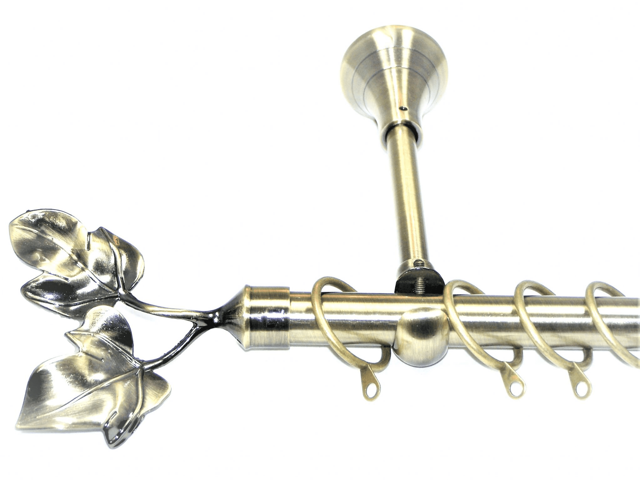 19mm Antique Brass Designer Extra Deep Pole Twin Leaf Finials