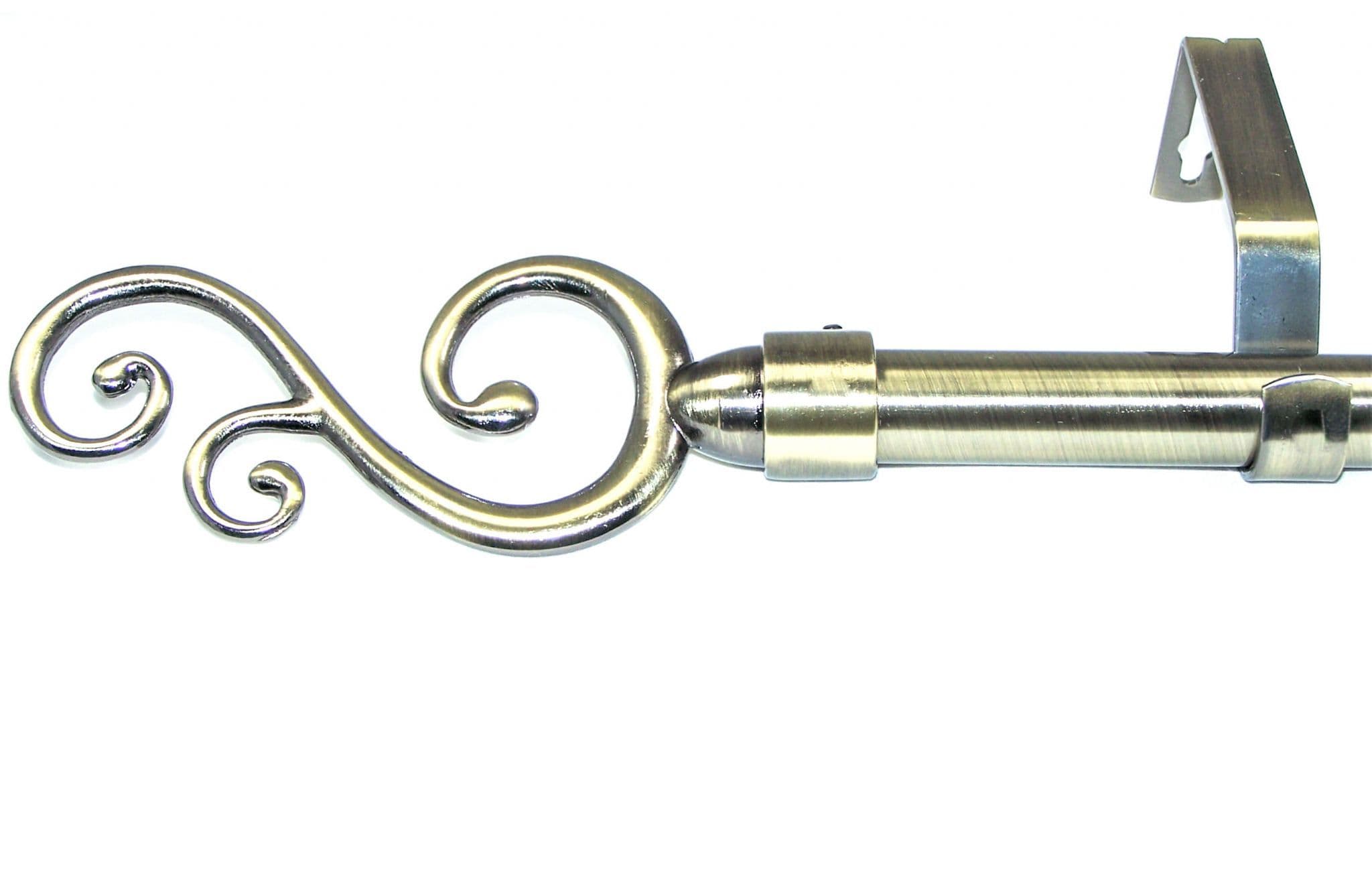 19mm Antique Brass Eyelet Curtain Pole System Swirl Finials