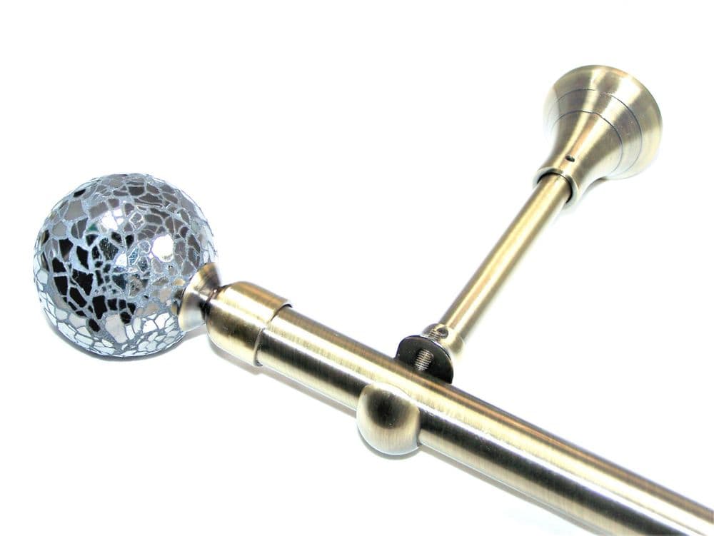 19mm Antique Brass Eyelet Designer Extra Deep Pole Black Mosaic Ball Finials