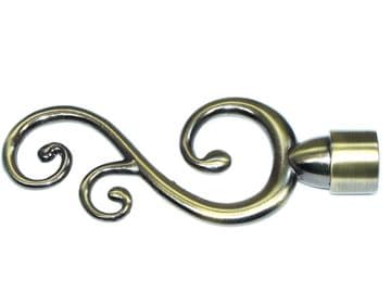 19mm Antique Brass Swirl Curtain Pole Finials