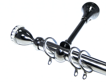 19mm Black Nickel Designer Extra Deep Pole Glider Rings Diamante Trophy Finials 1.8m 3.6m