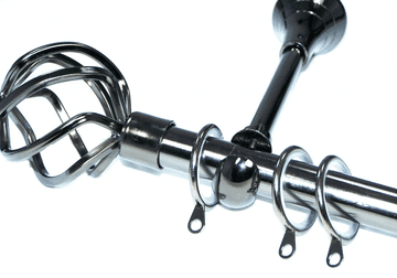 19mm Black Nickel Designer Extra Deep Pole Glider Rings Twisted Cage Finials 1.8m 3.6m