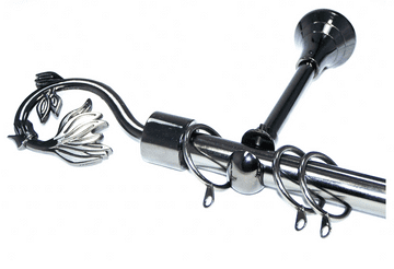 19mm Black Nickel Designer Extra Deep Pole with Swirl Leaf Finials 1.2m 1.5m 2.4m 3m