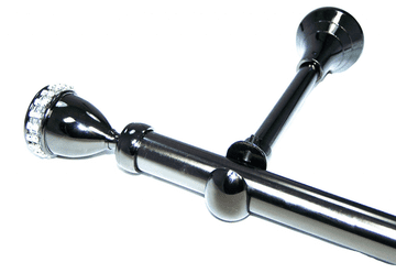 19mm Black Nickel Eyelet Designer Extra Deep Pole with Diamante Trophy Finials 1.8m 3.6m