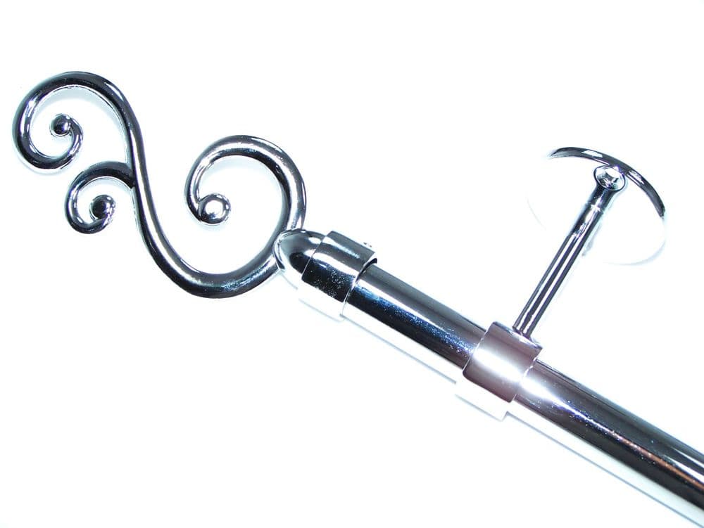 19mm Chrome Ceiling Eyelet Curtain Pole Swirl Finials