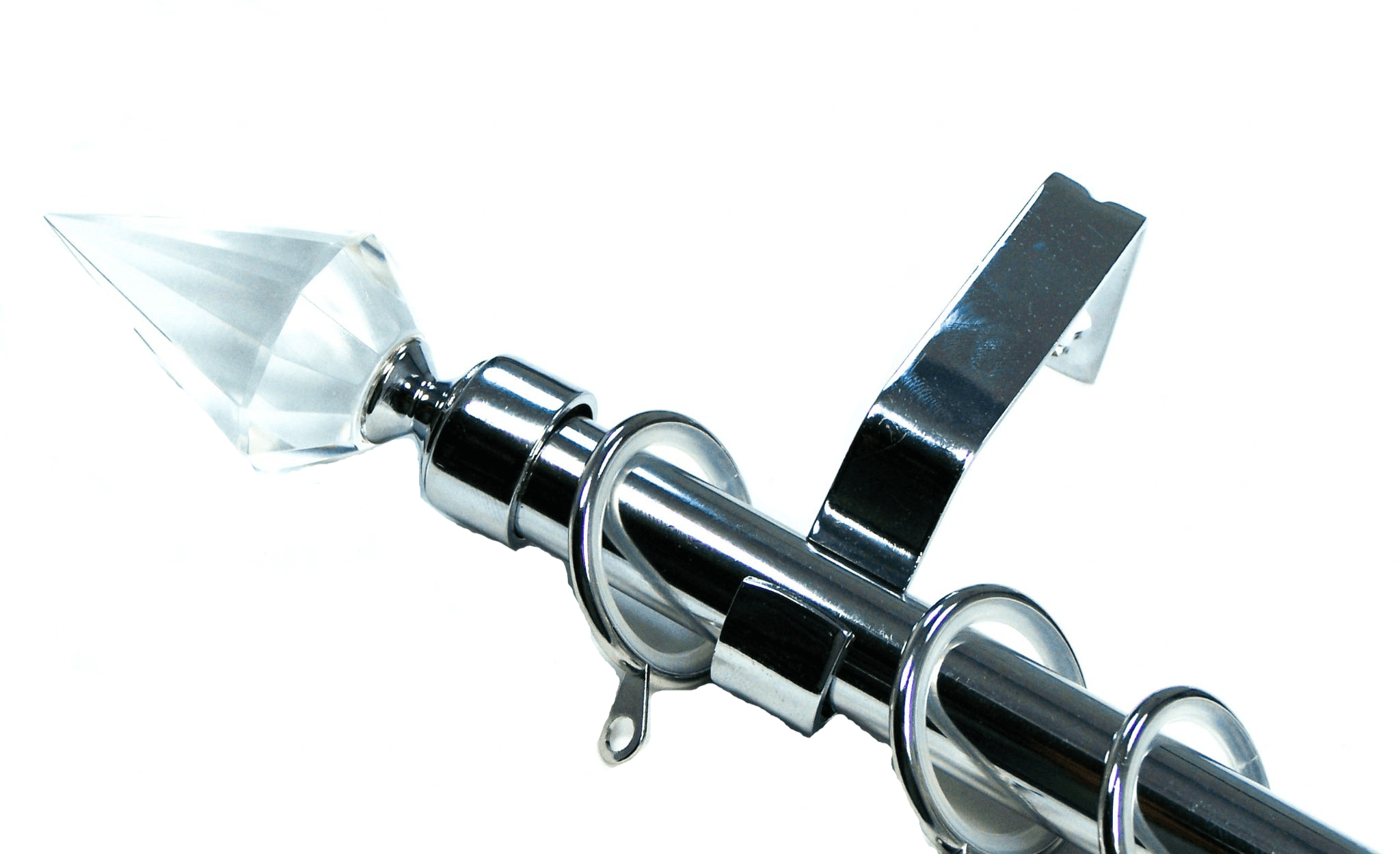 19mm Chrome Curtain Pole Glider Rings Crystal Spear Finials