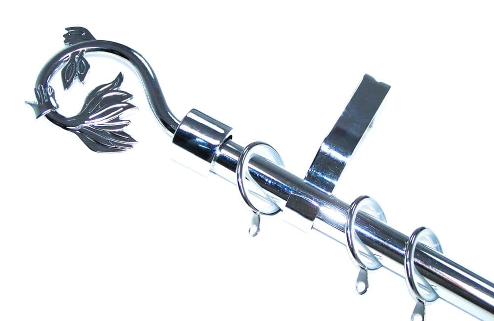 19mm Chrome Curtain Pole Glider Rings Swirl Leaf Finials