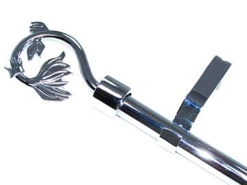 19mm Chrome Extendable Eyelet Curtain Pole Swirl Leaf Finials 1.2m 2m