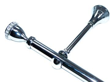 19mm Chrome Eyelet Designer Extra Deep Pole with Diamante Trophy Finials 1.2m 1.5m 2.4m 3m