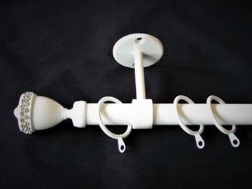 19mm Gloss White Ceiling Curtain Pole Diamante Trophy Finials