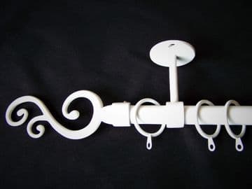 19mm Gloss White Ceiling Curtain Pole Swirl Finials
