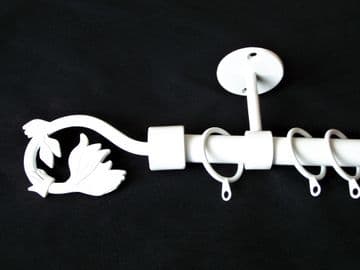 19mm Gloss White Ceiling Curtain Pole Swirl Leaf Finials