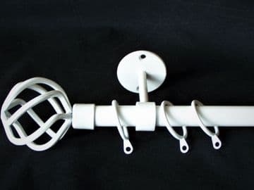 19mm Gloss White Ceiling Curtain Pole Twisted Cage Finials